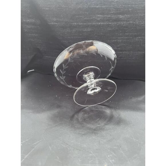 Vintage Glass Compote Bowl With Etched Floral Leaf Design - Picture 4 of 9